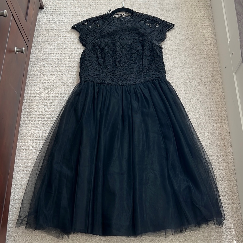 Embroidered lace dress with toile bottom by Chi Chi.